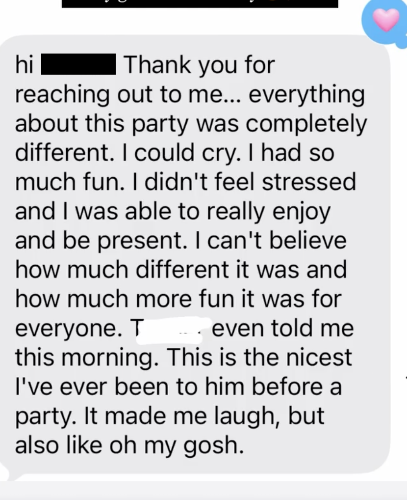 Client message: felt regulated and present at an event that normally would have been stressful