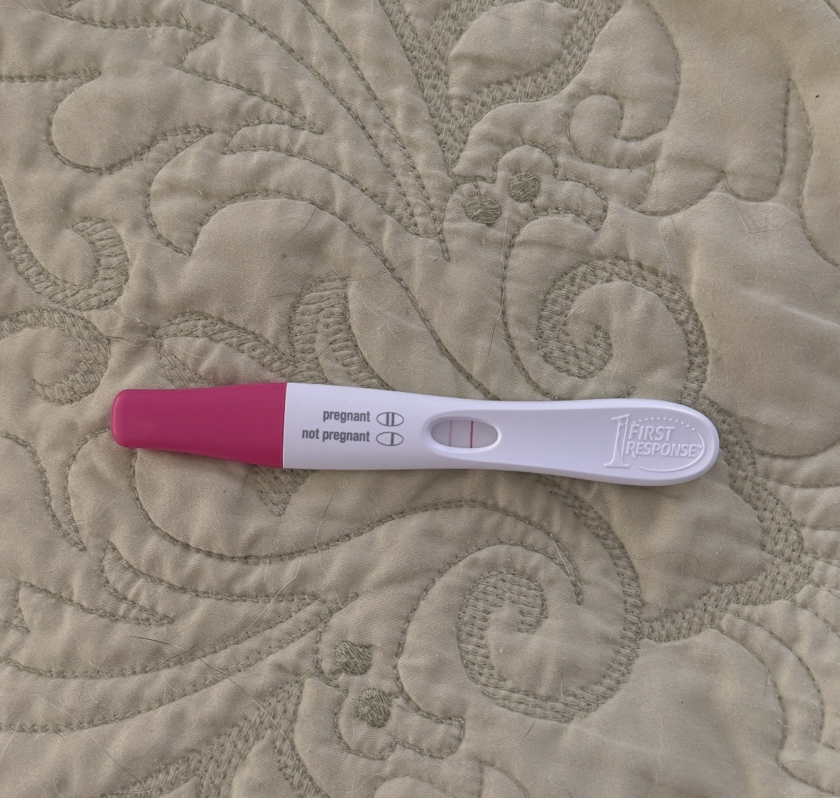 Positive First Response pregnancy test from a Somina client