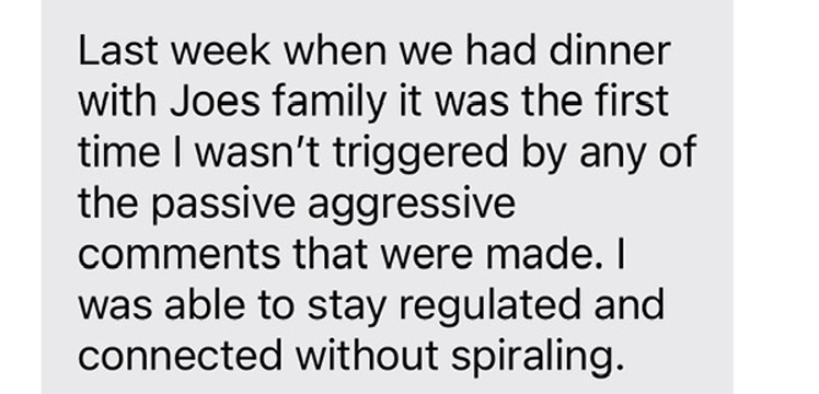Client message about staying regulated at a triggering family dinner