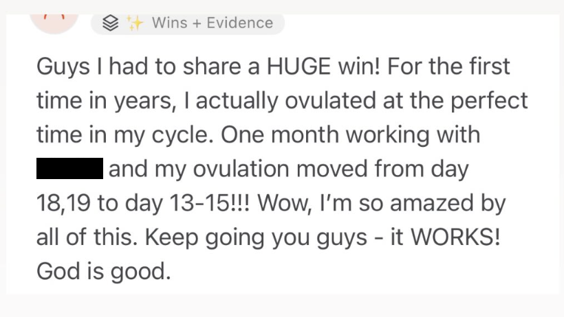 Client message: for the first time in years, ovulation moved from day 18-19 to day 13-15 after one month